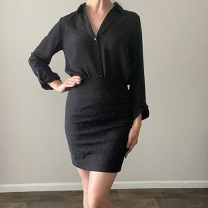 Ann Taylor black polka dot pencil skirt 00P